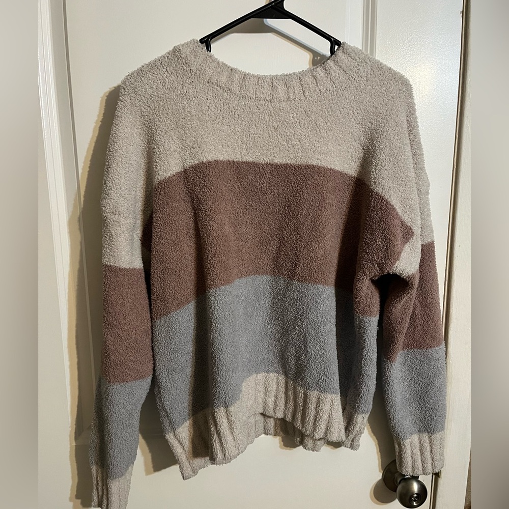 Cozy Colorblock Sweater - Cream, Brown, Gray - Picture 1 of 3